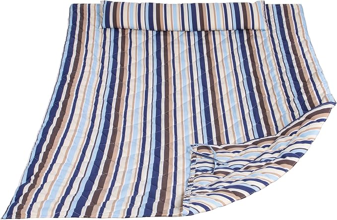 ANOW Outdoor Hammock Pad and Pillow Set, Quilted Hammock Pad Replacement, Blue Stripes