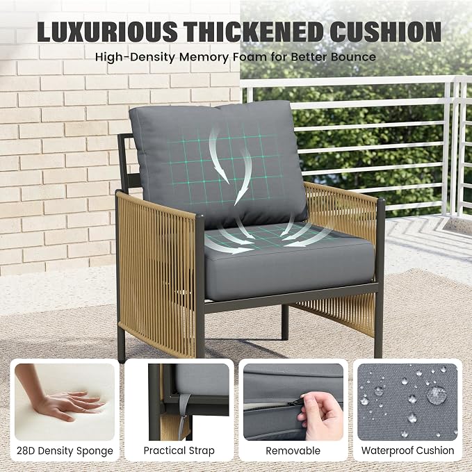 Aluminum Outdoor Patio Furniture Set, 5 Seats Outdoor Sectional with Coffee Table, Patio Conversation Sets with Washable Thick Cushions and Waterproof Cover for Backyard/Garden /Poolside, Gray