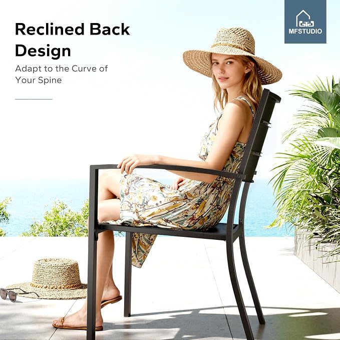 MFSTUDIO Patio Dining Set for 8, Black Metal Patio Table and Chairs Set with Umbrella Hole, 9 Piece Wrought Iron Outdoor Furniture Dining Set for Deck Backyard Garden