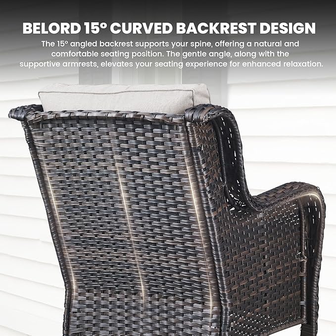 Belord Patio Wicker Sofa Set 6 Pieces Patio Furniture Set Outdoor Couch, 2 Patio Wicker Chairs with 1 Sofa, Coffee Table and Ottomans, Patio Conversation Set for Porch Garden Deck Balcony Poolside