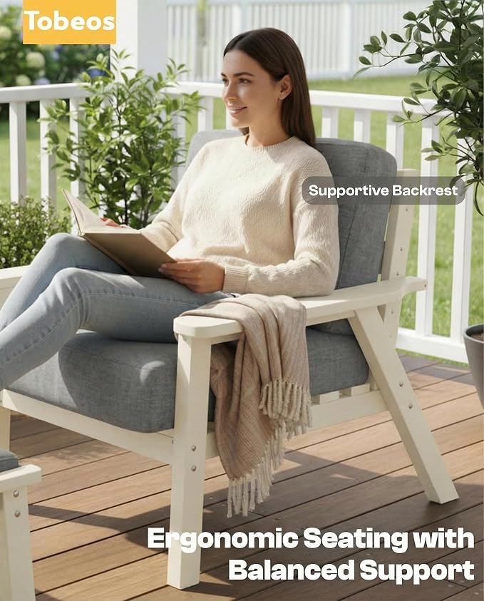 HDPE Patio Furniture Set 5 Seats with Cantilever Umbrella, Outdoor Couch with Washable Thick Gray Cushions & Tables, Outdoor Sectional Furniture for Deck, Lawn, Porch (White Frame)