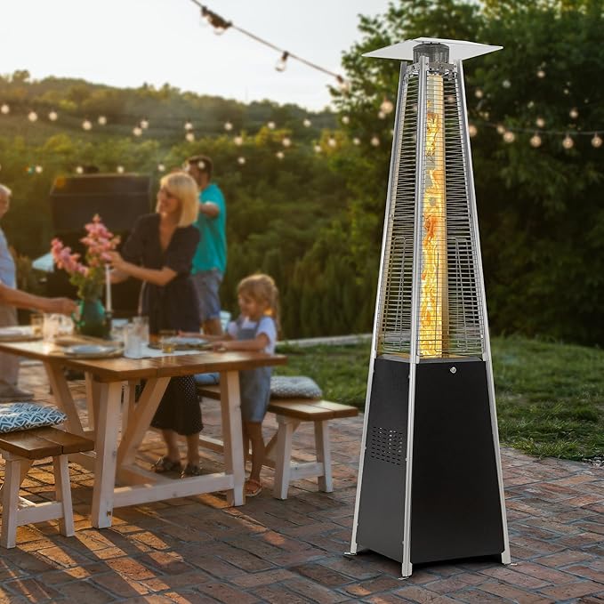 FOOWIN Patio Heater,48,000 BTU Outdoor Heater with Wheels,Propane Patio Heater w/Waterproof Cover & Gloves, for Outdoor Use,Party,Backyard,Garden,Black