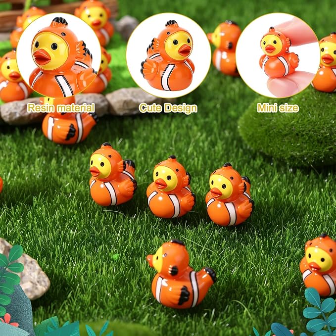 30 Pcs Clownfish Ducks, Mini Clownfish Resin Ducks Bulk | Fun Printed Toy Figures for Birthday Party Favors, Themed Decor, Kids Gift Collection (Clownfish)