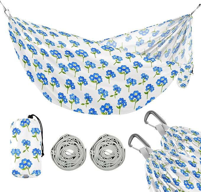 Camping Hammock Outdoor Hammocks for Outside Forget-me-not Flowers Beach Trees Portable Lightweight with Pockets Tree Straps Indoor