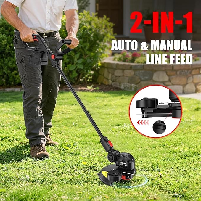 Cordless Weed Eater Compatible with Milwaukee M18 18V Battery(Tool Only), 12-Inch 3-in-1 String Trimmer with 8500RPM Upgraded Motor, Automatic Line Feed Weed Wacker for Lawn Edging and Mowing-Red