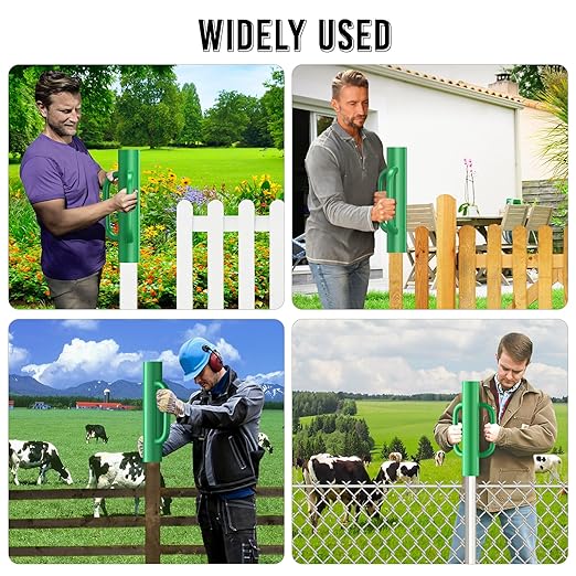 T Post Driver -12LB Fence Post Driver Heavy Duty Hand Post Pounder with Handle Black Steel Rammer for U Fence Post Wooden Post Hole Diggers, Green