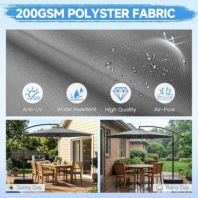 SUNYRISY 10ft Outdoor Patio Umbrella with Base Included, Large Cantilever Offset Umbrella with Sandbag Base Included for Deck, Pool, Porch, and Backyard Shade, Easy to Tilt and Crank