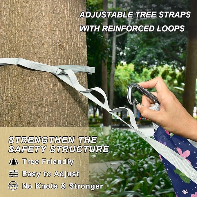 Camping Hammock Outdoor Hammocks for Outside Frog Flower Beach Trees Portable Lightweight with Pockets Tree Straps Indoor