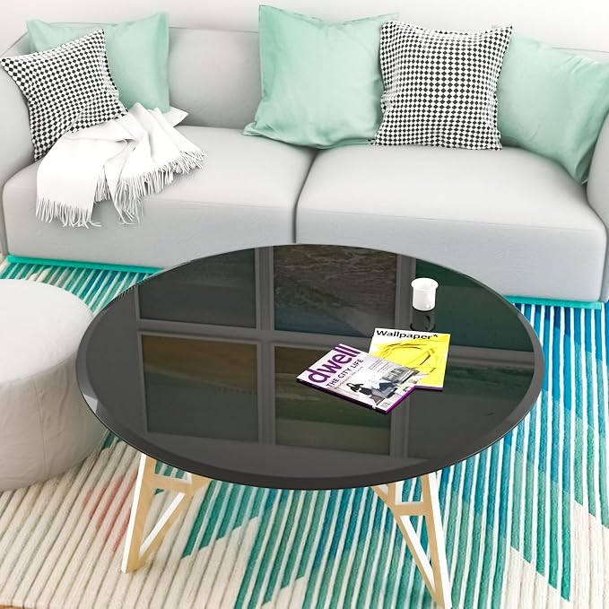 38.6 Inch Round Black Tempered Glass Table Top, Black Table Surface Protector, Safe 1/2" Thick-Beveled Polished Edge, Replacement Glass Top for Home, Office, Patio, Outdoor/Indoor