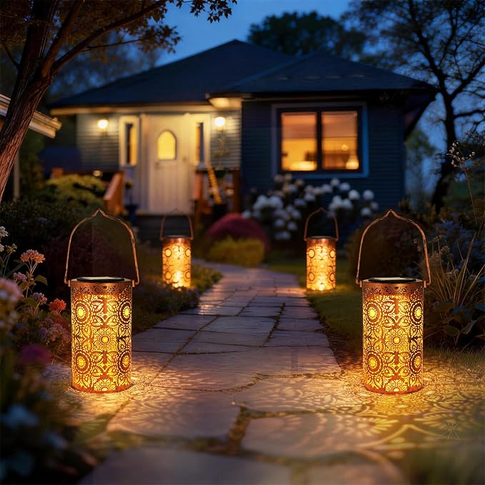 DIBIEECN Birthday Gifts for Women Mom Grandma Wife, Solar Lanterns Outdoor Waterproof, Metal Hanging Lights Garden Decor, LED Decorative Lantern for Patio Porch Backyard, Sunflower, 1 Pack