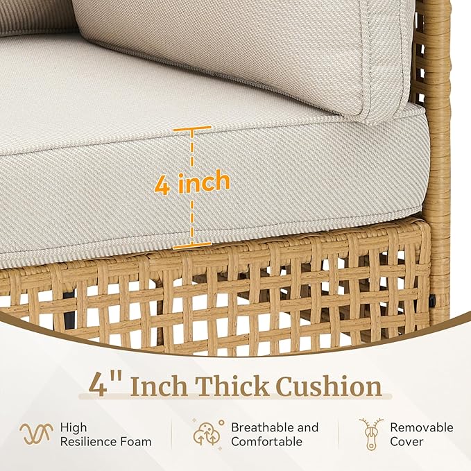 Belord Patio Conversation Sets 3-Piece, Boho Outdoor Furniture with Waterproof Cushions & Table, Wicker Patio Furniture for Porch, Balcony