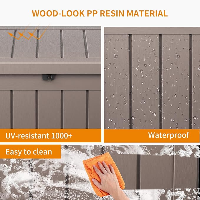 Deck Box Large Outdoor Storage for Patio Furniture,Outdoor Cushions,Garden Tools and Pool Supplies,Waterproof,Resin,Lockable (Grey, 50 Gallon)