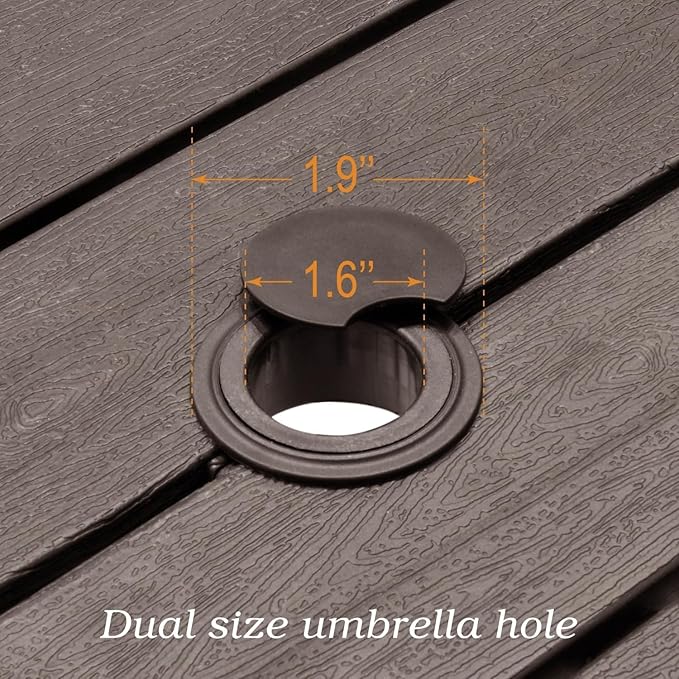 Anmutig Outdoor Dining Table with 1.6" Umbrella Hole, 37" Square Plastic Patio Table with Metal Steel Frame for Picnic, Garden, Poolside, Backyard, Brown