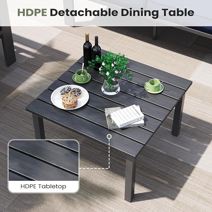 7 Piece Aluminum Patio Furniture Set with 44" Fire Pit Table & Thick Cushions, Aluminum Outdoor Sectional Conversation Set with Coffee Table for Porch, Backyard(Grey/Light Grey)