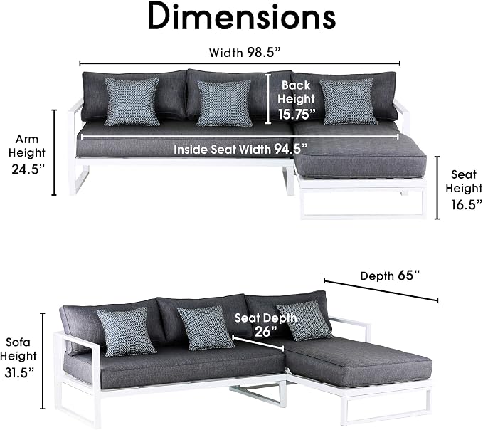 Elle Decor Paloma Outdoor Patio Furniture Collection in Weather-Resistant Metal Frame Patio, Sectional, White