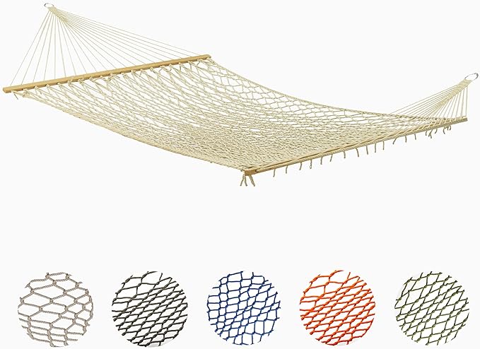 Fab Habitat Rope Recycled Polyester Hammock - Miami - Natural - Indoor/Outdoor, Quick Dry, 2 Person 400 lbs Capacity - Patio, Poolside, Backyard, Garden, Beach, Balcony - 12-14 ft Adjustable