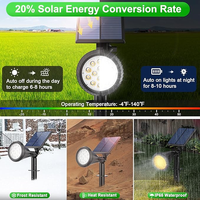 Tadyreal Color Changing Solar Spot Lights Outdoor Waterproof 180° Adjustable Colored RGB Solar Powered Landscape Lights for Yard 7 Lighting Modes Solar Spotlights for Pathway Garden Outside (6 Pack)