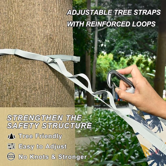 Camping Hammock Outdoor Hammocks for Outside Coconut Tree Retro Beach Trees Portable Lightweight with Pockets Tree Straps Indoor