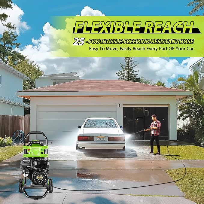 Professional 4200PSI 4GPM 209CC Gas Pressure Washer, 7.0HP Heavy-Duty 3600RPM Commercial Gas Power Washer with 750ML Foam Bottle 8" Wheels 5 Nozzles 25FT Hose (EPA/CARB/ETL Compliant), Green