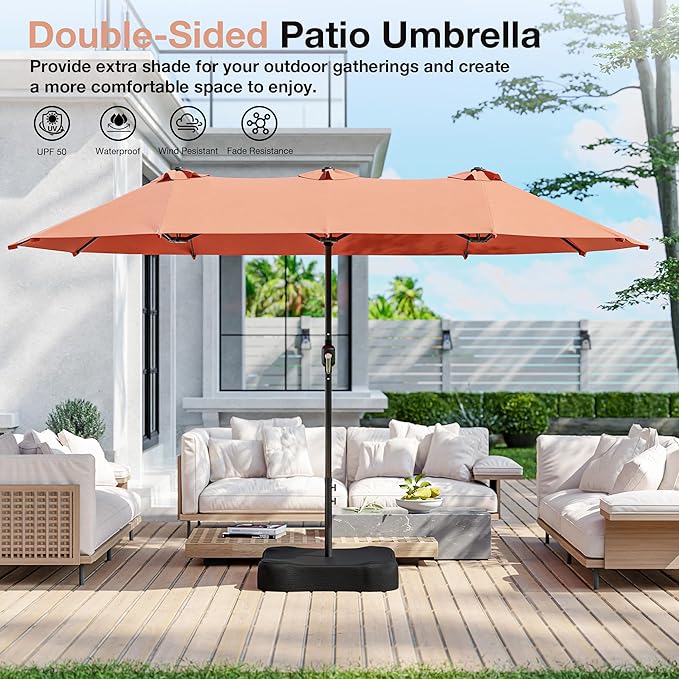 Joyside 13FT Large Patio Umbrella, Outdoor Double Sided Umbrella, Rectangle Umbrella with Crank Handle, 12 Sturdy Ribs for Deck, Porch and Pool