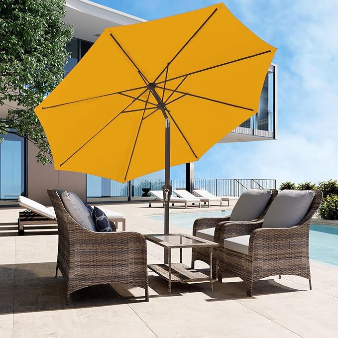 JEAREY Outdoor Patio Umbrella 9FT Outdoor Table Umbrella with Push Button Tilt and Crank, Market Umbrellas 8 Sturdy Ribs UV Protection Waterproof for Garden, Deck, Pool (Bright Orange)