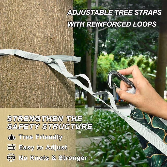 Camping Hammock Outdoor Hammocks for Outside Green Ginkgo Leaves Beach Trees Portable Lightweight with Pockets Tree Straps Indoor