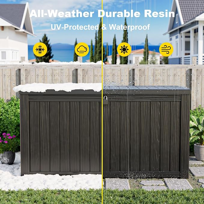 PatioZen 180 Gallon Deck Boxes Outdoor Waterproof, Weatherproof Outdoor Storage Boxes Lockable for Patio Furniture, Pool Supplies,Garden Tools(Black)