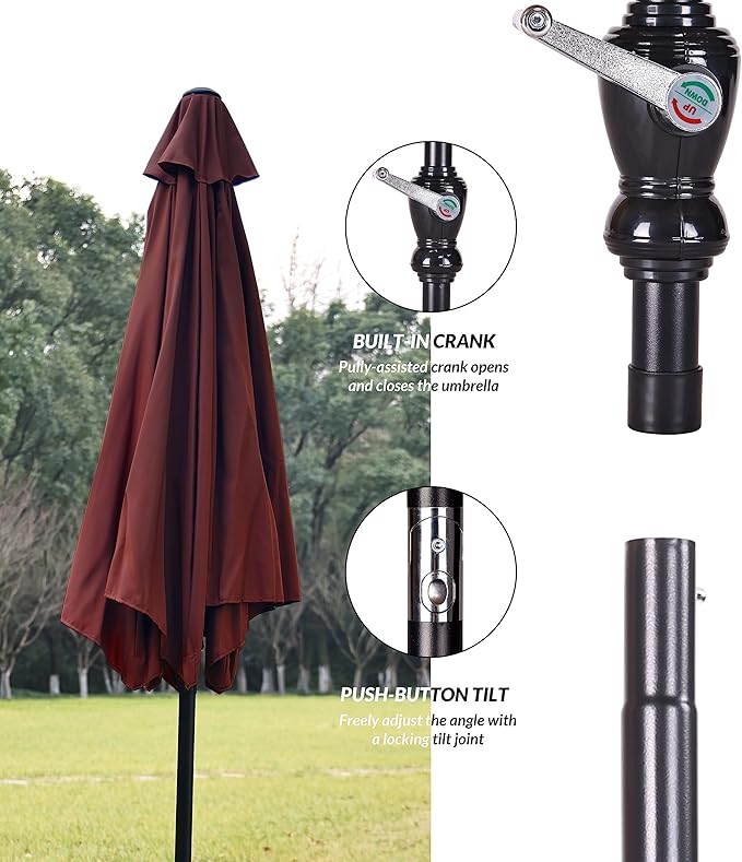 OLIXIS 9FT Patio Table Umbrella with Tilt and Crank Button & 8 Sturdy Ribs Waterproof, 9 Feet Outdoor Patio Umbrella Sun Shade for Pool, Terrace, Beach and Restaurant
