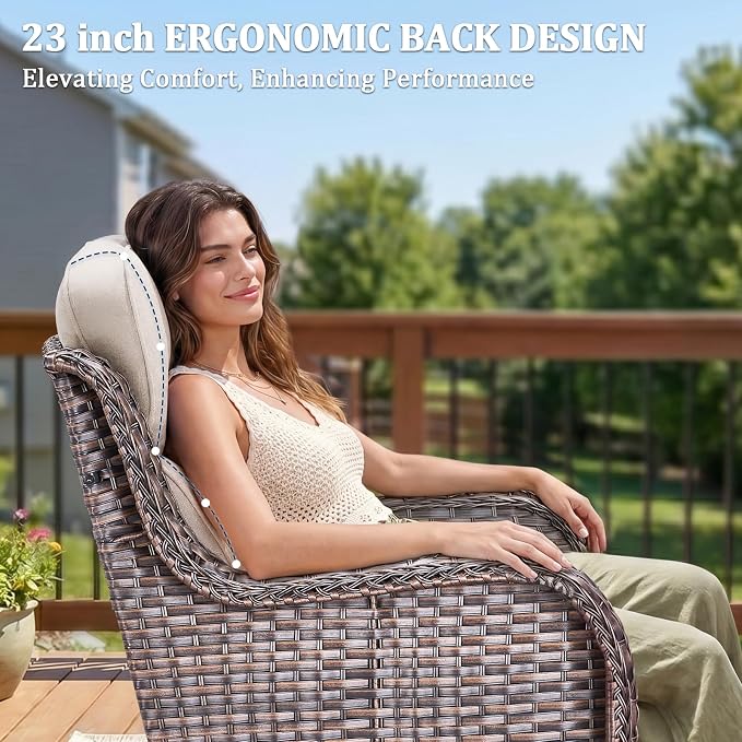 Luxury Swivel Rocker Chairs Fire Pit Set with 6" Thick Cushion 10 piece Wicker Outdoor Patio Chair with Sofa and Ottoman,Comfortable High Back Outdoor Patio Furniture Set - Brown | Beige