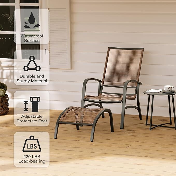 LAUSAINT HOME 5 Piece Patio Conversation Set, PE Wicker Rattan Outdoor Lounge Chairs with 2 Ottoman&Table, Wicker Conversation Bistro Set for Backyard, Porch, Balcony (Brown)