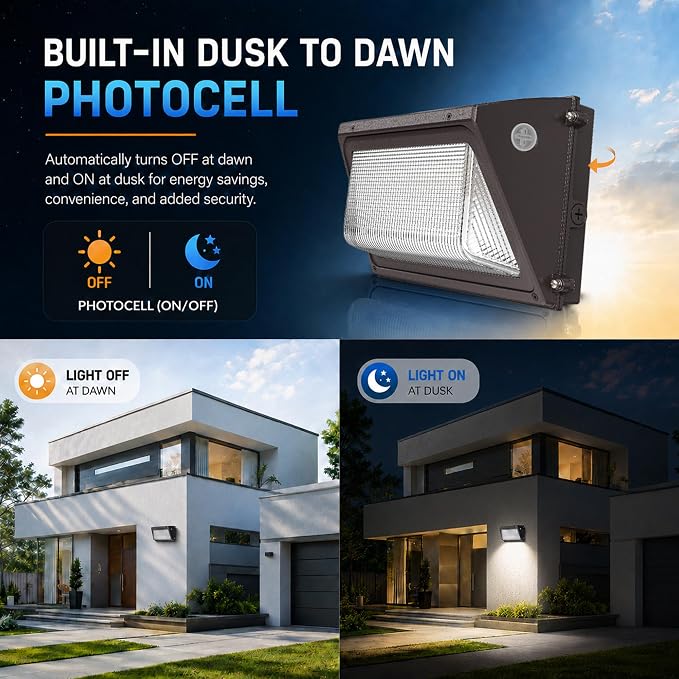 JCE Selectable 60W/90W/100W/120W LED Wall Pack with Dusk to Dawn Sensor, Max 18000LM 3-CCT Tunable LED Wall Pack Commercial Security Fixture for Yard Parking (2 Pack)