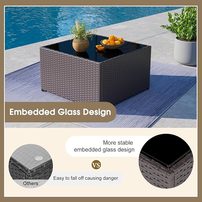 kinbor 7 Piece Outdoor Furniture Set - Waterproof Brown PE Wicker Patio Sofa with Cushions for Backyard, Poolside & Porch, Khaki