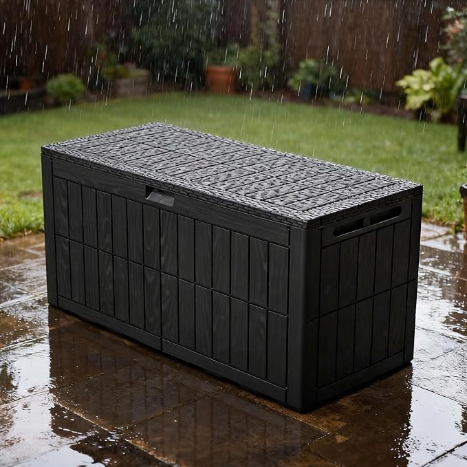 MAVIS LAVEN Water Proof Storage Bin, Outdoor Storage Box 122x61x54cm Lockable Deck Box with Built in Lid for Patio Furniture Garden Tools Pool Supplies