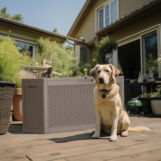 120 Gallon Outdoor Storage Box Waterproof - Outside Resin Deck Box, Lockable Storage Bin for Patio Furniture,Garden Tools,Cushions,Pool Accessories(Grey)