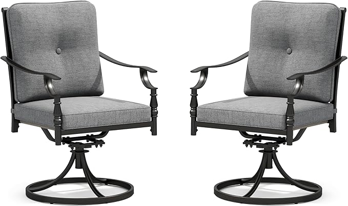 Sophia & William Outdoor Patio Swivel Dining Chairs Set of 2, Heavy Duty Patio Dining Chairs with Thickened Cushions, Wrought Iron Deck Chairs for Backyard, Poolside, Balcony and Garden