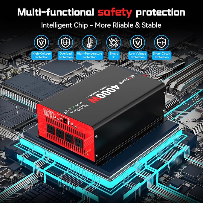 OLTEANP 4000 Watt Power Inverter 12V DC to 110V AC Car Inverter with 4 AC Outlets, 30W Type-C Port, 3.1A USB Port, Remote Controller on LCD Screen, Peak 8000W Car Converter for Truck,Vehicles,Trip