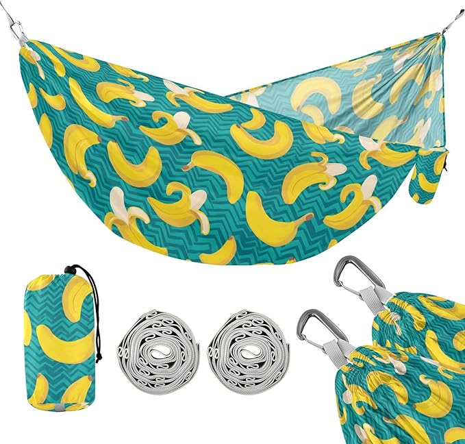 Camping Hammock Outdoor Hammocks for Outside Striped Banana Beach Trees Portable Lightweight with Pockets Tree Straps Indoor
