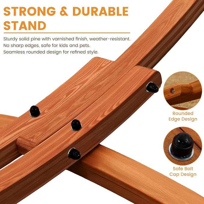 Lazy Daze Hammocks Sunbrella Fabric Hammock with 13FT Wood Arc Stand, 2 Person Outdoor Hammock Combo with Free Pillow, All Weather & Fade Resistant, for Indoor Patio Yard, 450 lbs Capacity, Cast Slate
