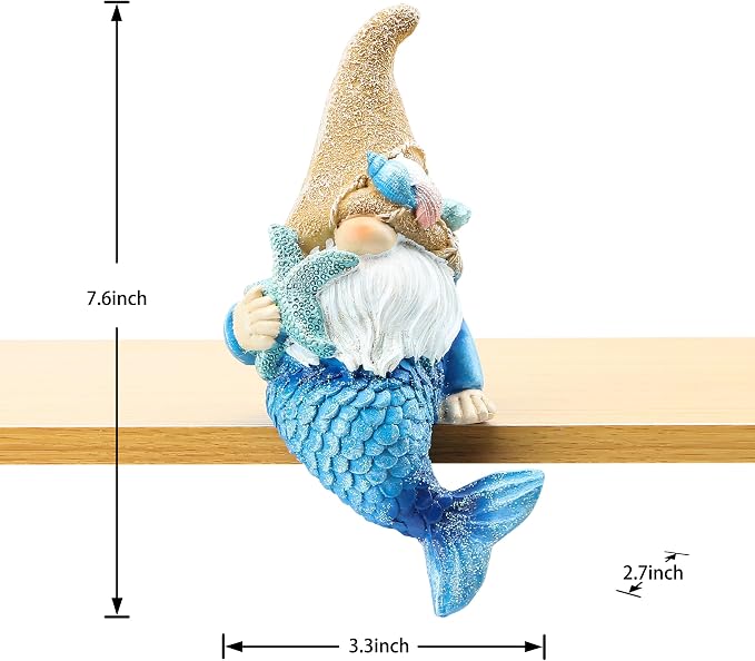 Mermaid Garden gnome Statue Outdoor Decor, Beach Decor for Outside Indoor | Mermaid Gnomes Figurine for Garden decor, Beach Gnomes for Patio Lawn Yard Porch Shelf Bookshelf Edge Table Windowsill