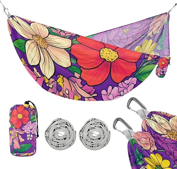 Color Oil Painting Sense Flowers 330lb Capacity Camping Hammock with Tree Straps Fabric Hammock for Patio Backyard Lounge Base hamacas para Patio
