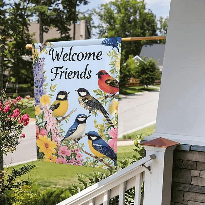 Friends Bird Garden Flag 12x18 Inch Double Sided All-Weather Polyester Outdoor Flag For Patio Lawn Yard And Garden Welcome Decor