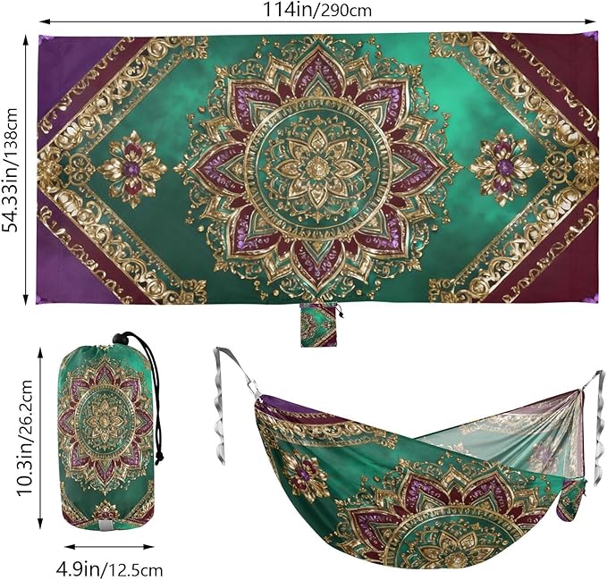 Royal Floral Pattern Camping Hammocks Fabric Hammock for Outside Patio Backyard Poolside