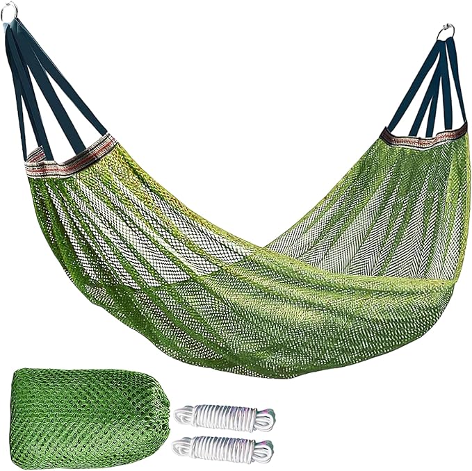 Outdoor Travel Camping Sport Hammock, Outdoor Sport Hammock Net Mesh Nylon Rope Sleeping Bed Swing with Hooks for Garden Beach Yard Travel (Green)