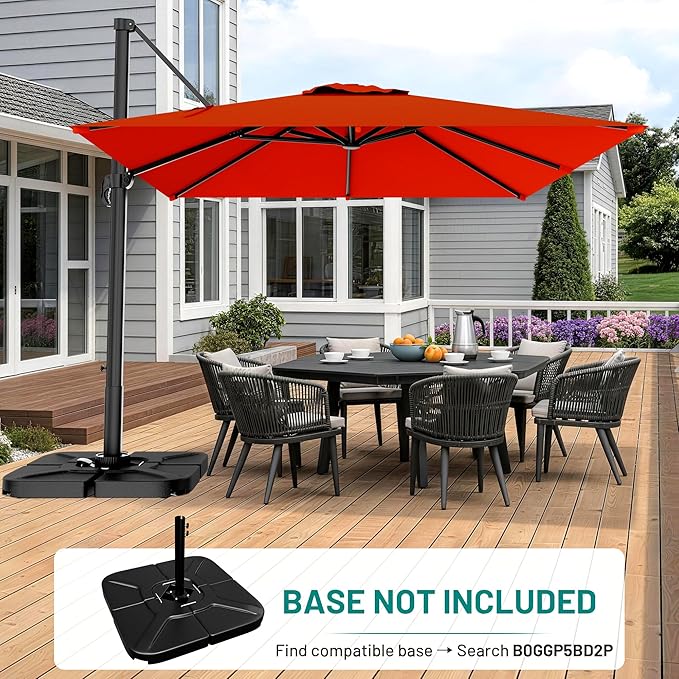 AreShark 8 X 8 FT Cantilever Patio Umbrella, 360-Degree Rotation Round Hanging Offset Umbrella with Crank, Heavy Duty Patio Umbrella for Patio, Pool, Garden, Deck, Orange