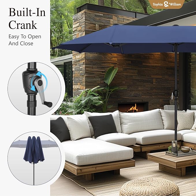 Sophia & William Patio Set with Umbrella 8 Pieces Outdoor Dining Set for 6 with 13ft Umbrella Navy Blue, 6 x Blue Swivel Patio Chairs with 59" Dining Table for Lawn Garden (No Umbrella Base)