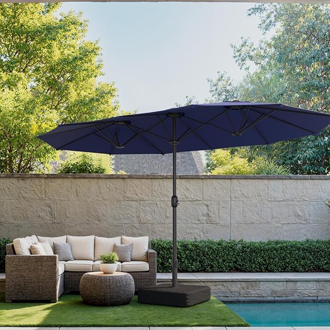 15ft Large Outdoor Patio Umbrella, Double Sided Table Umbrella with Crank, 12 Steel Ribs Market Umbrella