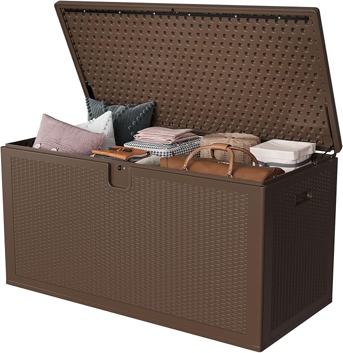TrailBlaze 150 Gallon Large Resin Outdoor Storage Deck Box – Waterproof & Weatherproof Patio Storage Bench – Lockable Lid, UV Resistant, Tool-Complimentary Setup – Ideal for Garden, Porch, Backyard –
