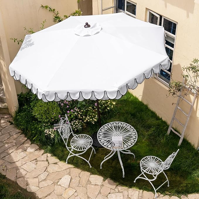 9Ft Elegant Valance Patio Umbrella, Outdoor Umbrellas for Patio with Auto-Tilt and Crank Systerm, Table Umbrella for Outdoors, Poolside,Beach, Backyard