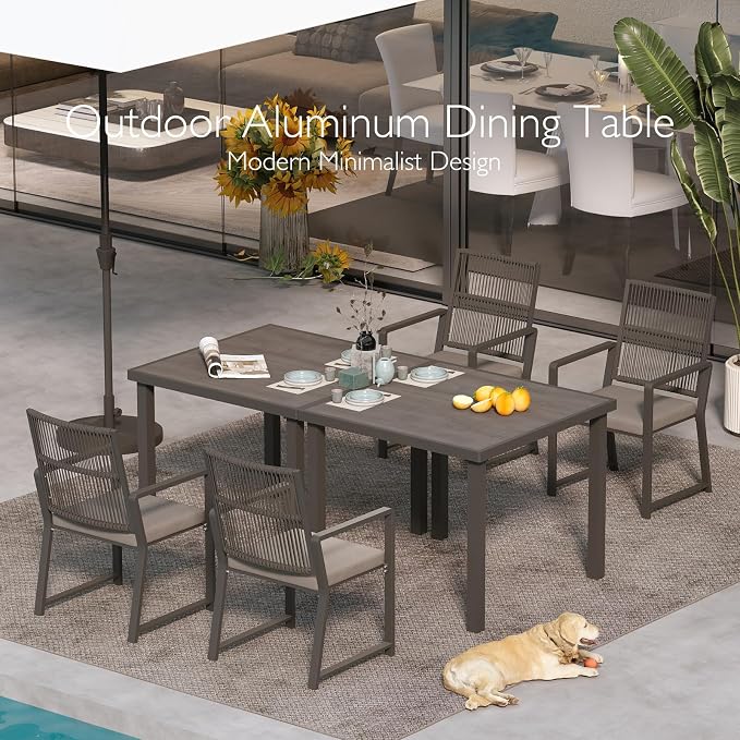 Aluminum Outdoor Anti-Corrosion Wood-Plastic Dining Table -All-Weather Exposed Square Table Waterproof and Rust-Proof Courtyard-Style Coffee Table Garden/Balcony/Poolside, Black 1 pcs