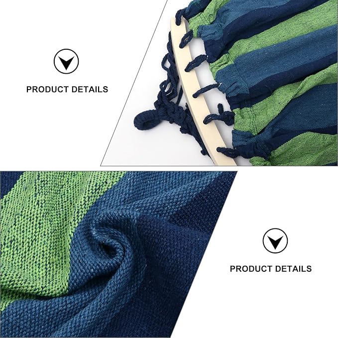 Striped Canvas Hammock Swing for Camping and Outdoor Travel, Single Widened 190x100cm Portable Hanging Garden Hammock with Curved Rod